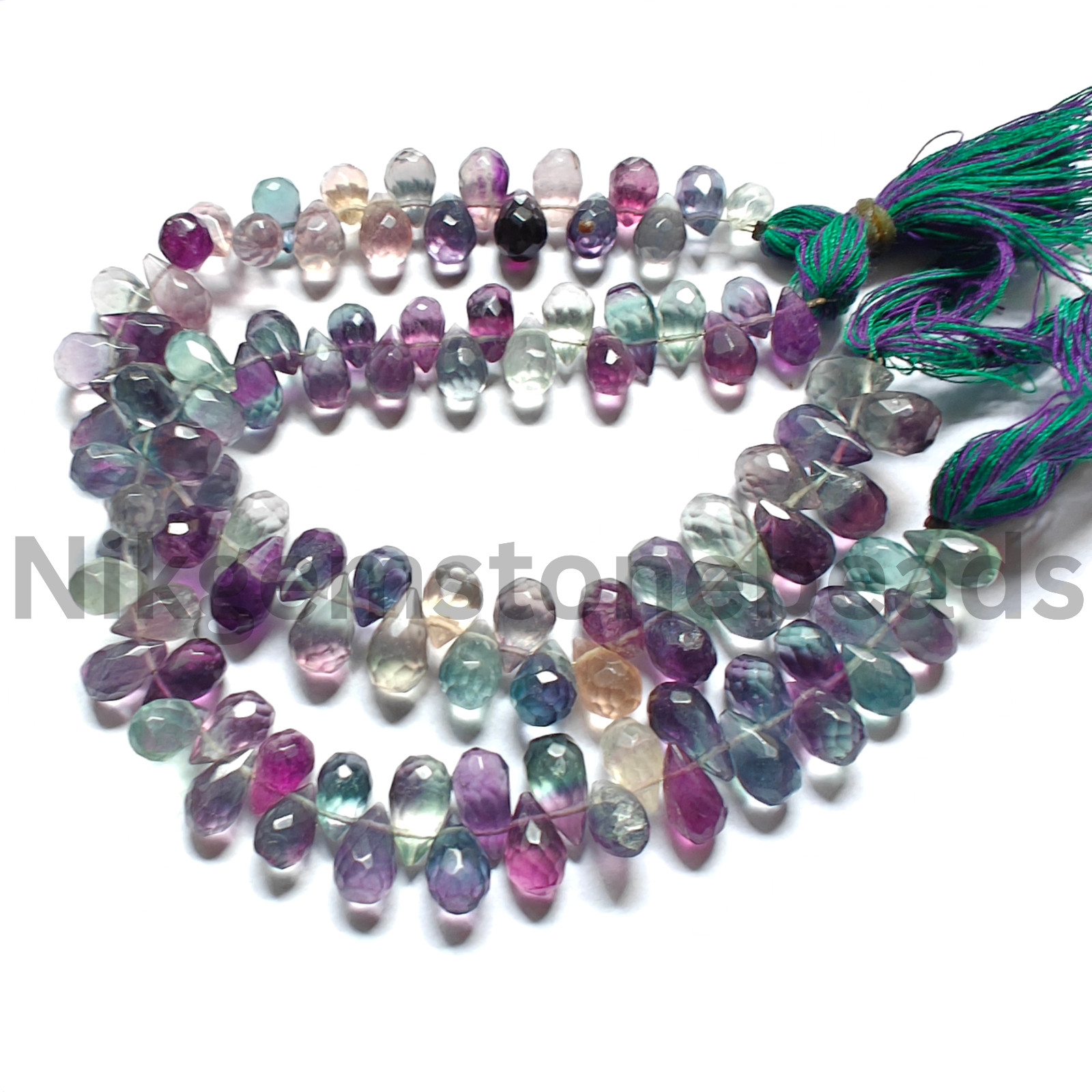 Natural Multi Fluorite Gemstone, Briolette Faceted Drop Cut Beads, 9.00-11.00 MM
