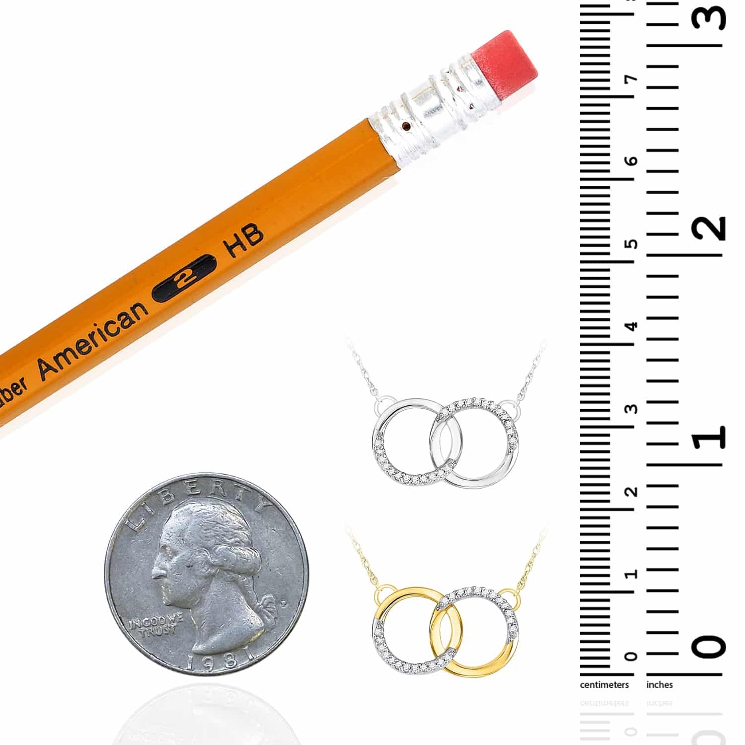 Natural Diamond 10K Yellow White Gold Interlocking Circles Necklace (Solid Links