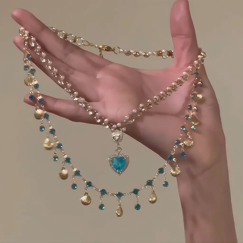 Multi-layer Copper Alloy Simulation Crystal Necklace Women Hanfu Collarbone Girl