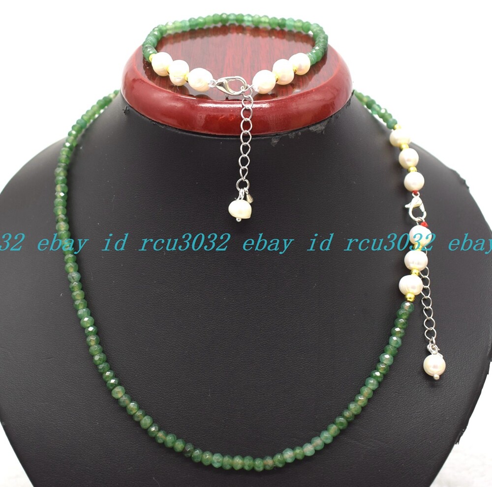 Faceted 2x4mm Multicolor Roundelle Gems & White Pearl Necklace Bracelet Set