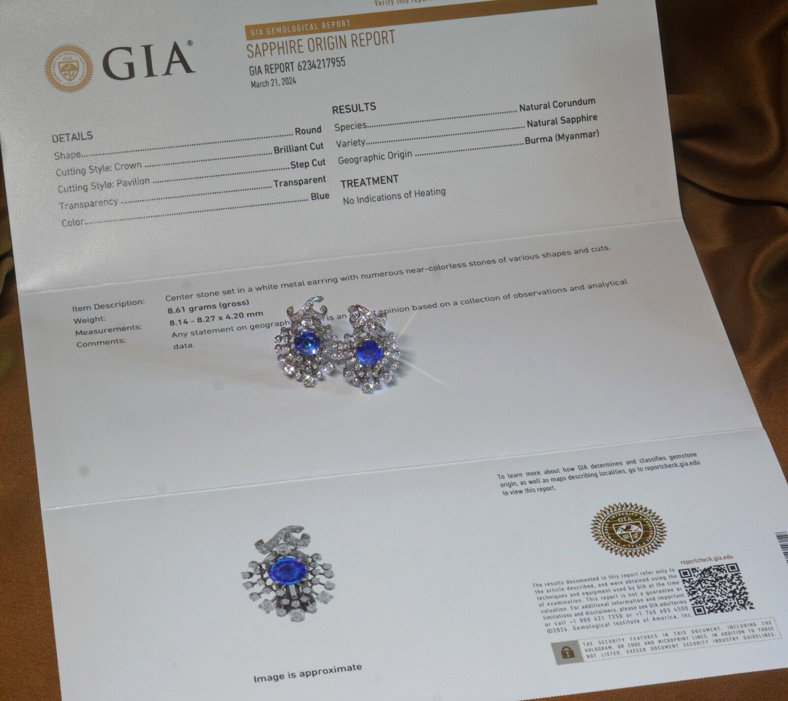 GIA Sapphire Burma No Heat Diamond Platinum Vintage Earrings VS Fine 7.57 Carats