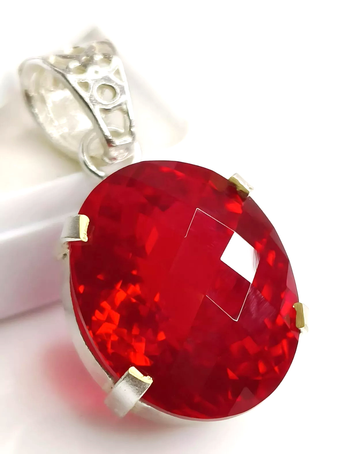 Certified 26.75 Ct Natural Red Red Ruby 925 Solid Silver Pendant Loose Gemstone