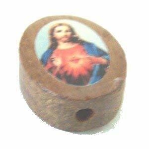 Sacred heart Oval wooden medal – enamel (14x11mm – 0.55×0.43″)