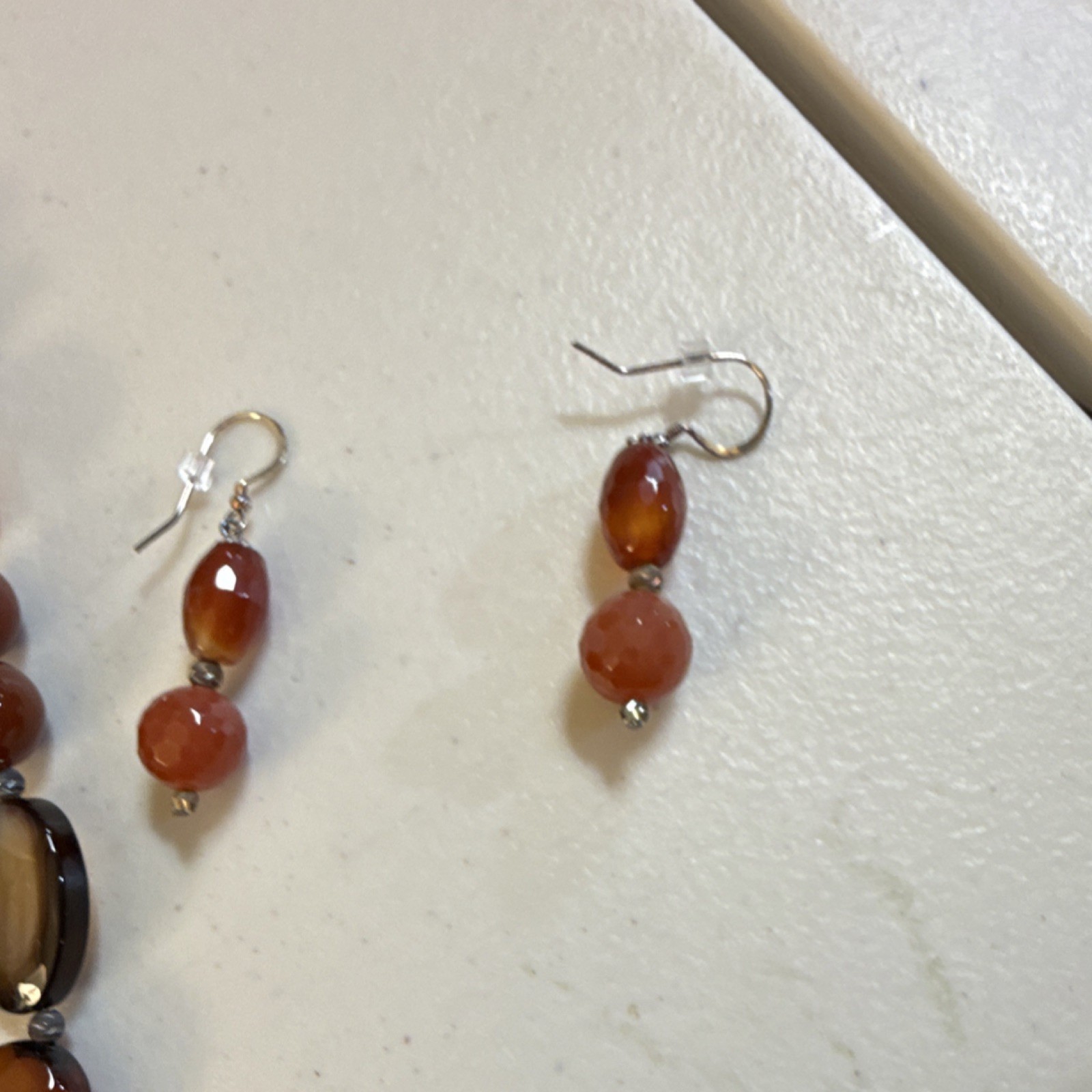 Handcrafted Agate Jewelry Set Necklace Earrings Orange Brown Bohemian Women