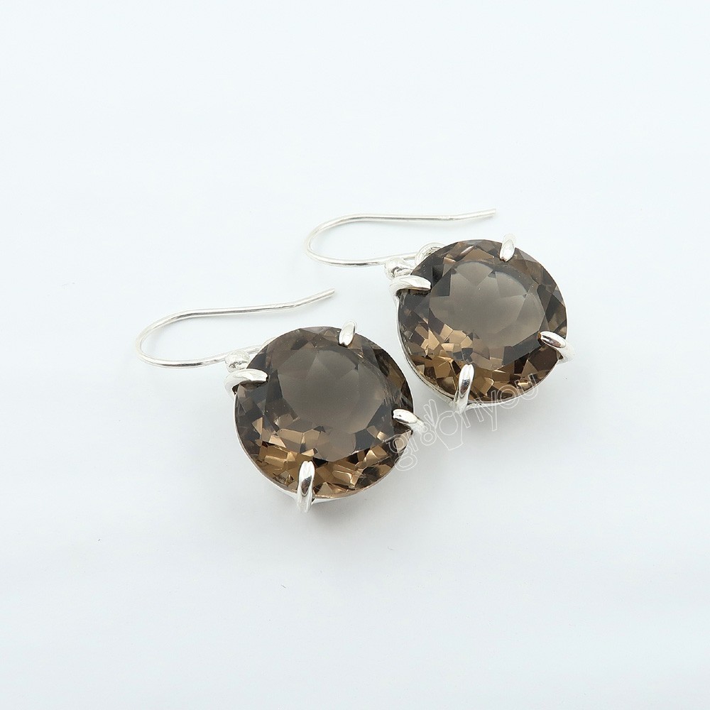 gr8onyou Genuine Brown Round SMOKY QUARTZ Earrings Hallmarked Silver Premium