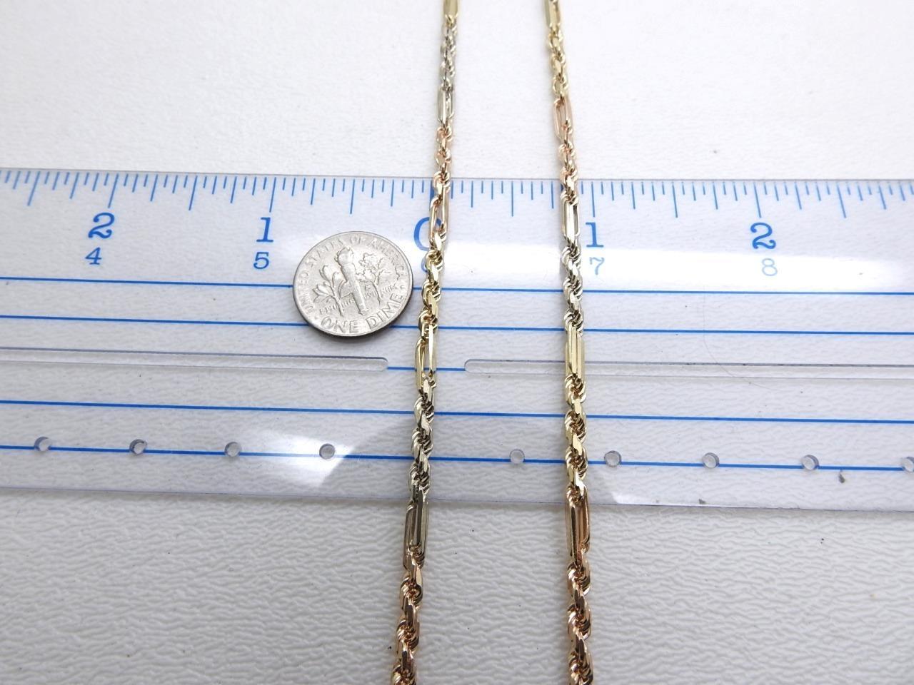 14K Tri Multi Gold Yellow White Rose Figarope Chain Necklace 20.1 Grams 22″ Inch