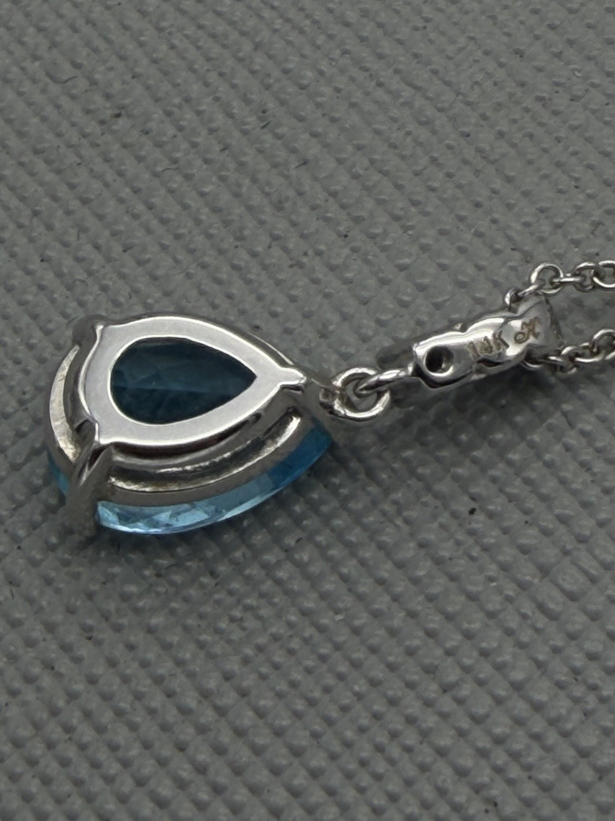 Blue Topaz & Diamond Pendant In 14k White Gold With Chain