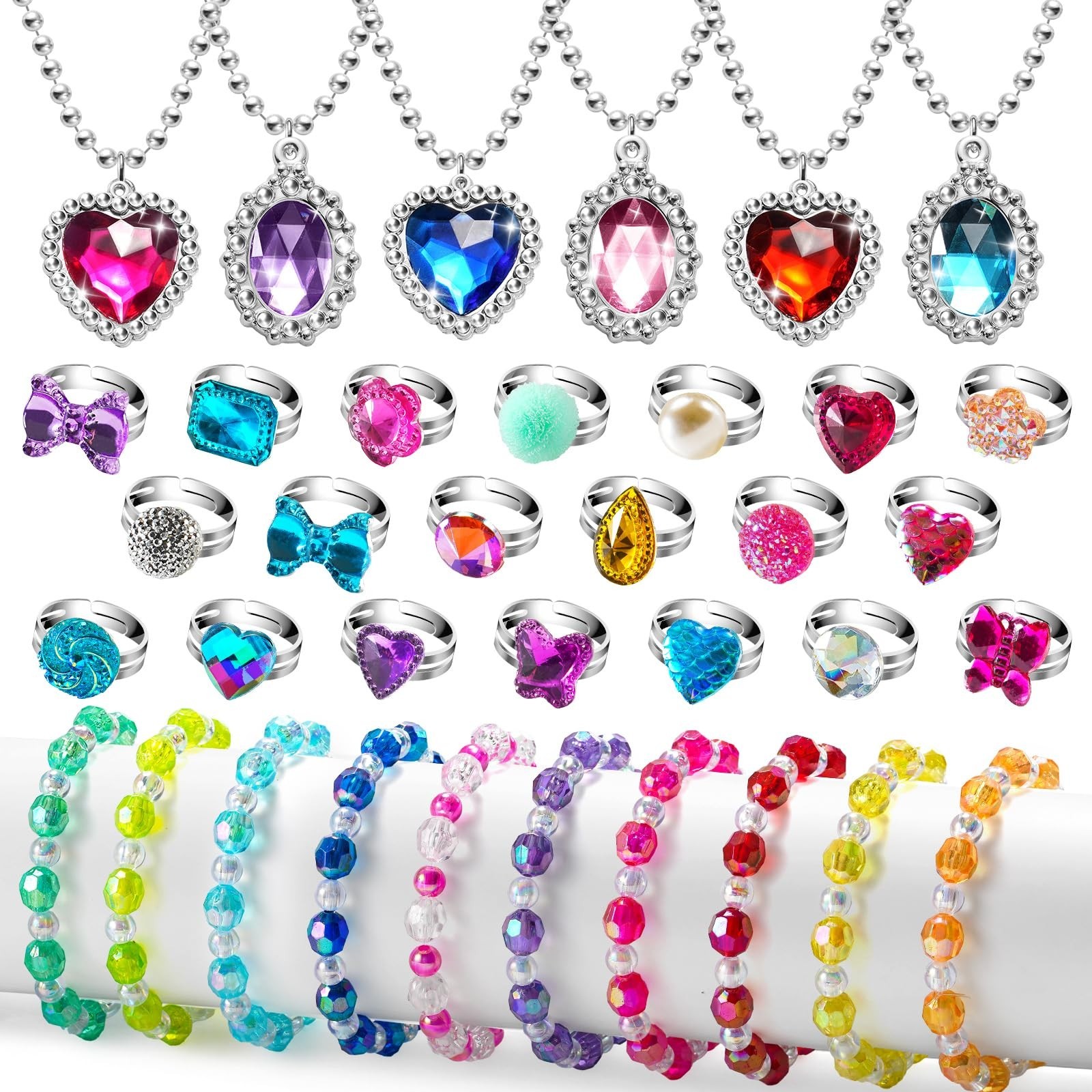 36pcs Princess Jewelry Set for Girls 4-8 | Dress Up Necklace, Bracelet & Rings,