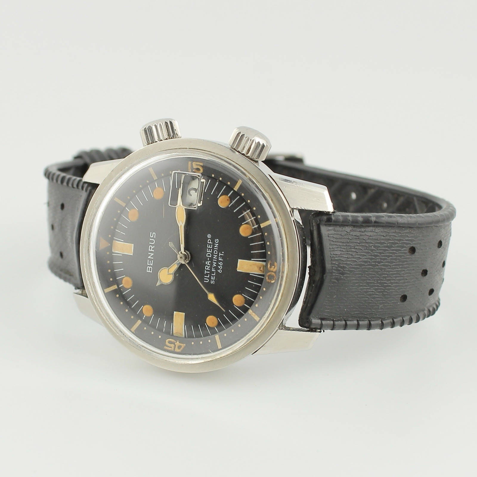 Benrus Ultra-Deep Super Compressor 6089 Vintage Diver Watch 36.5mm Black Dial