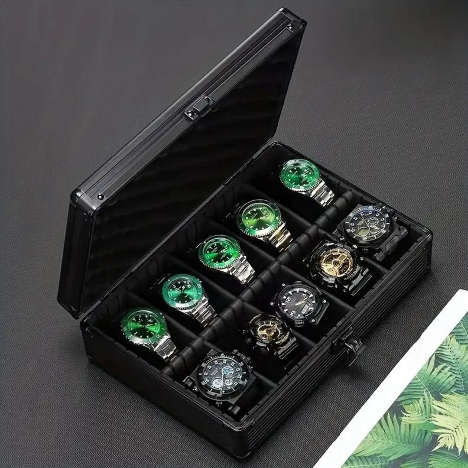Watch Case for 24/18/10/5/1 Watches Collectors Display Aluminum Black Briefcase