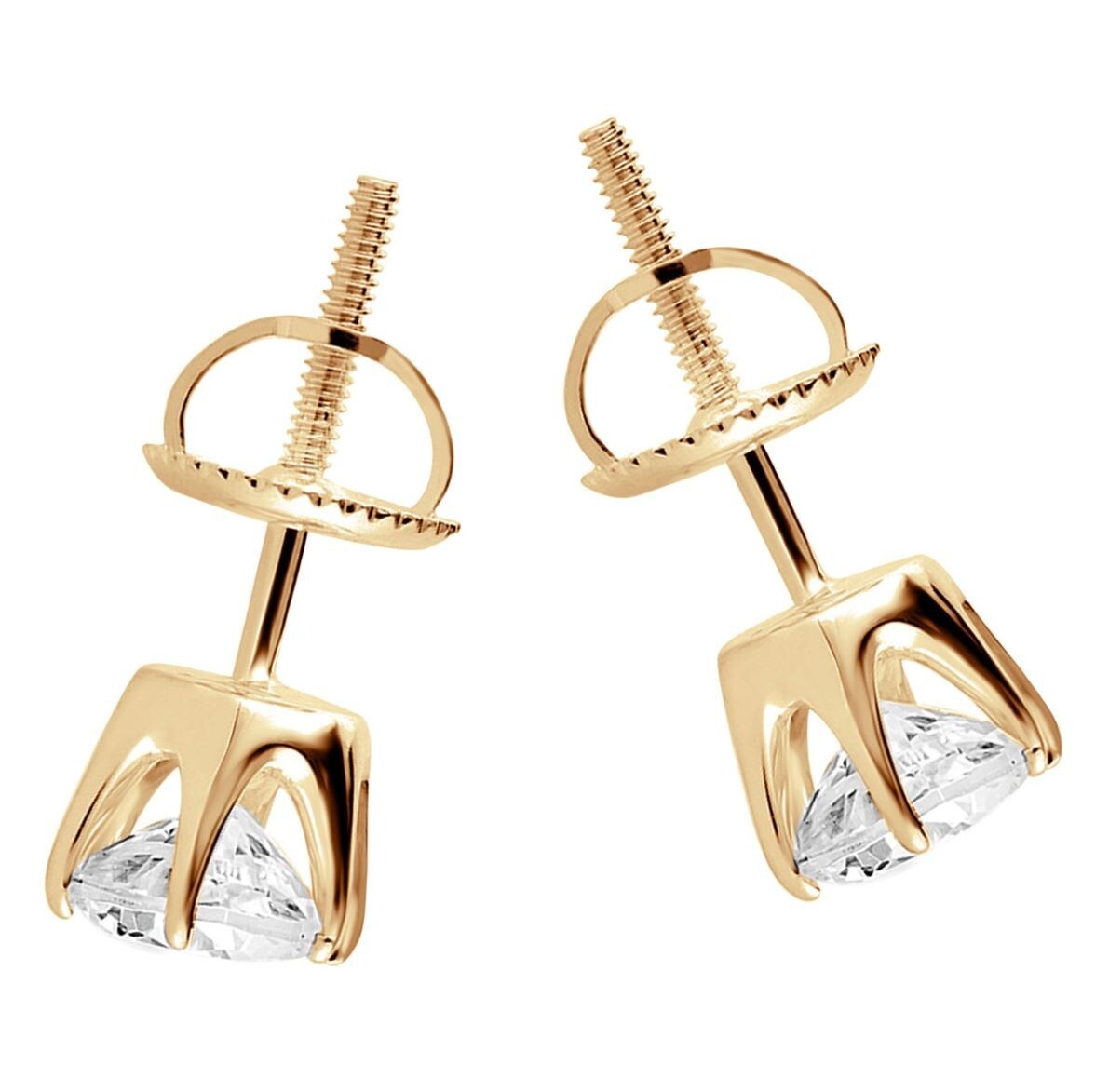 18k Yellow Gold Studs Round 0.50 Ct Lab Created Diamond 6 Prongs Women’s Earring