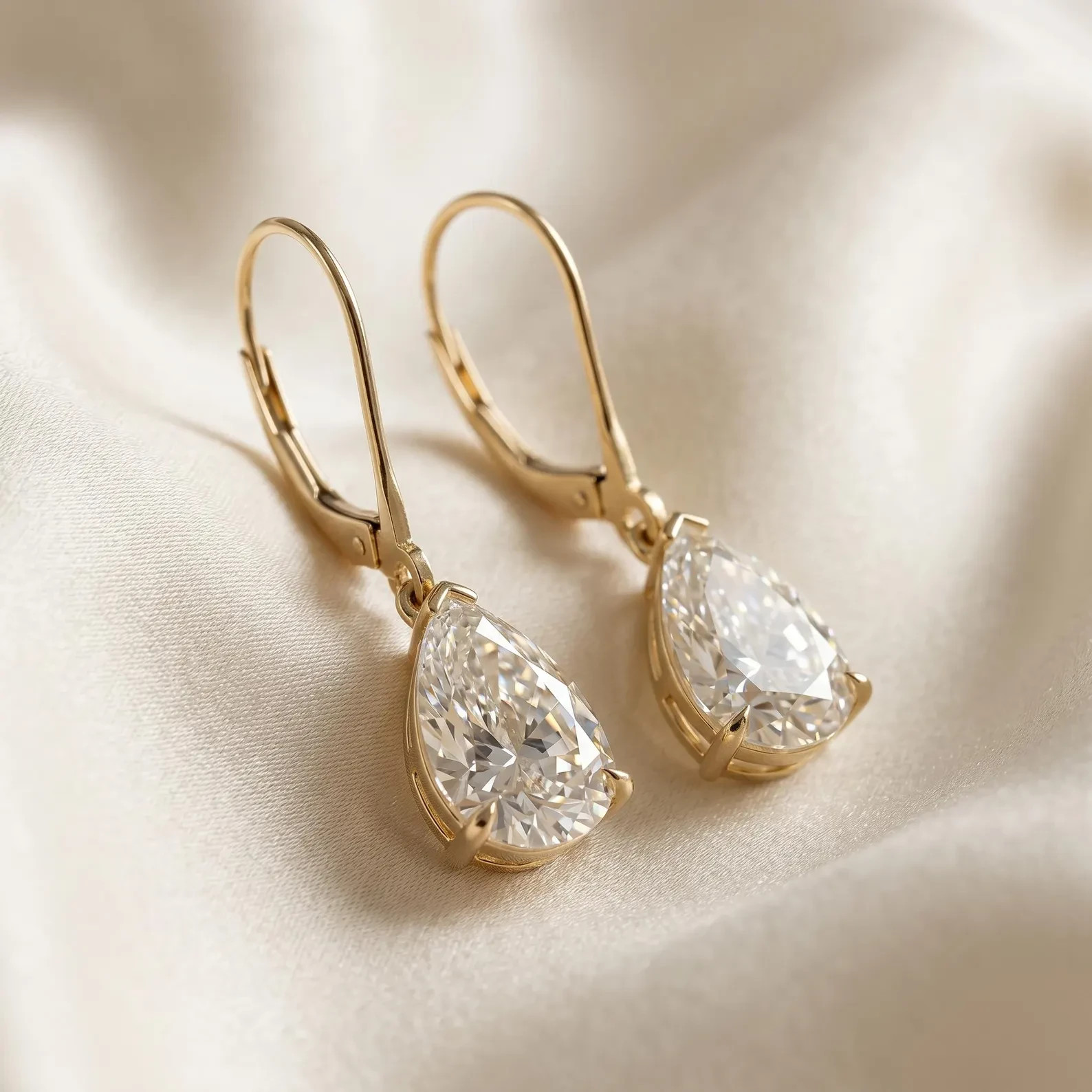 3.00 Ct Pear Cut Moissanite Dangle Drop Leverback Earrings Solid 14K Yellow Gold