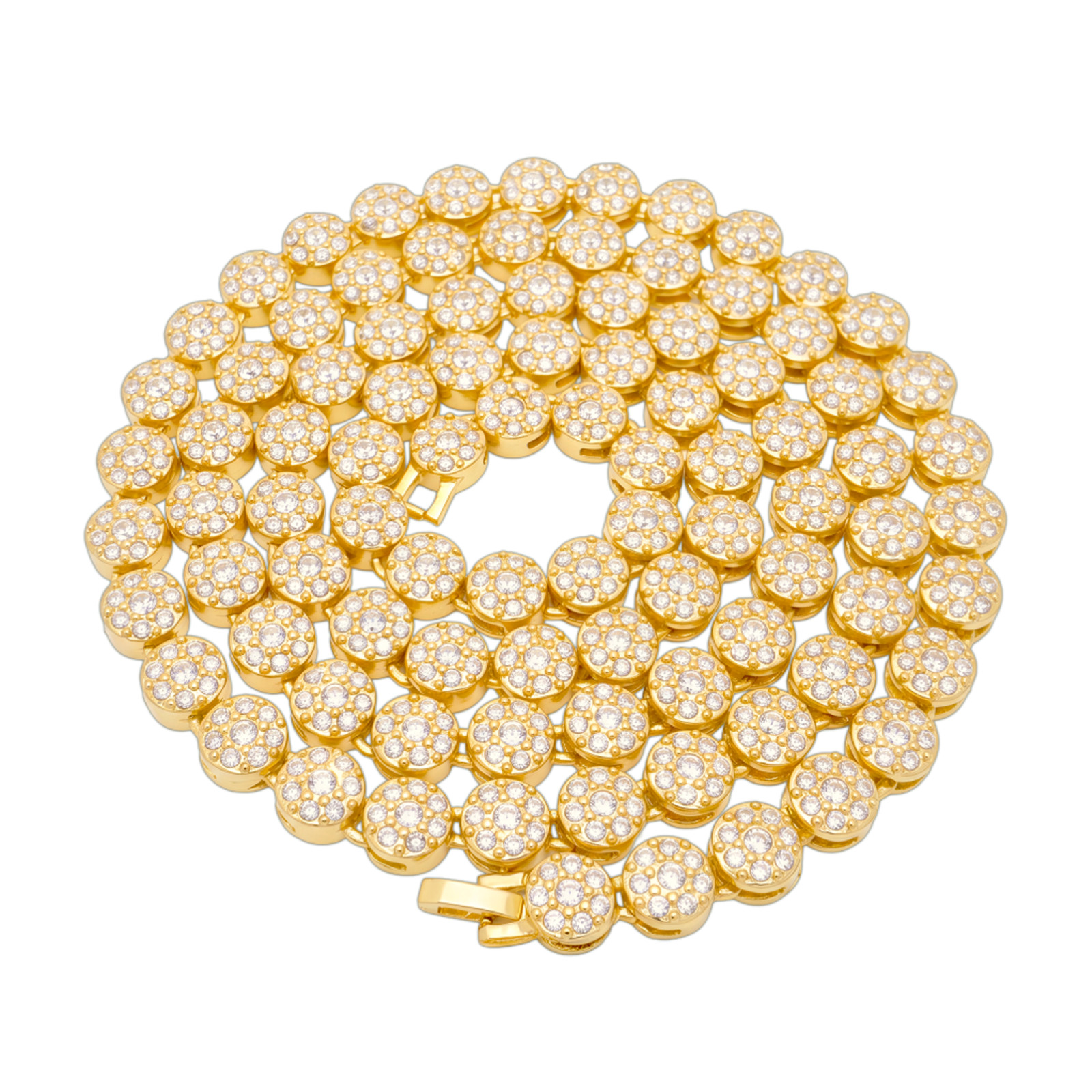 Men’s Gold Toned Flower Stoned Iced 10 mm 20″ 24″ 30″ 36″ CZ Chain Necklace
