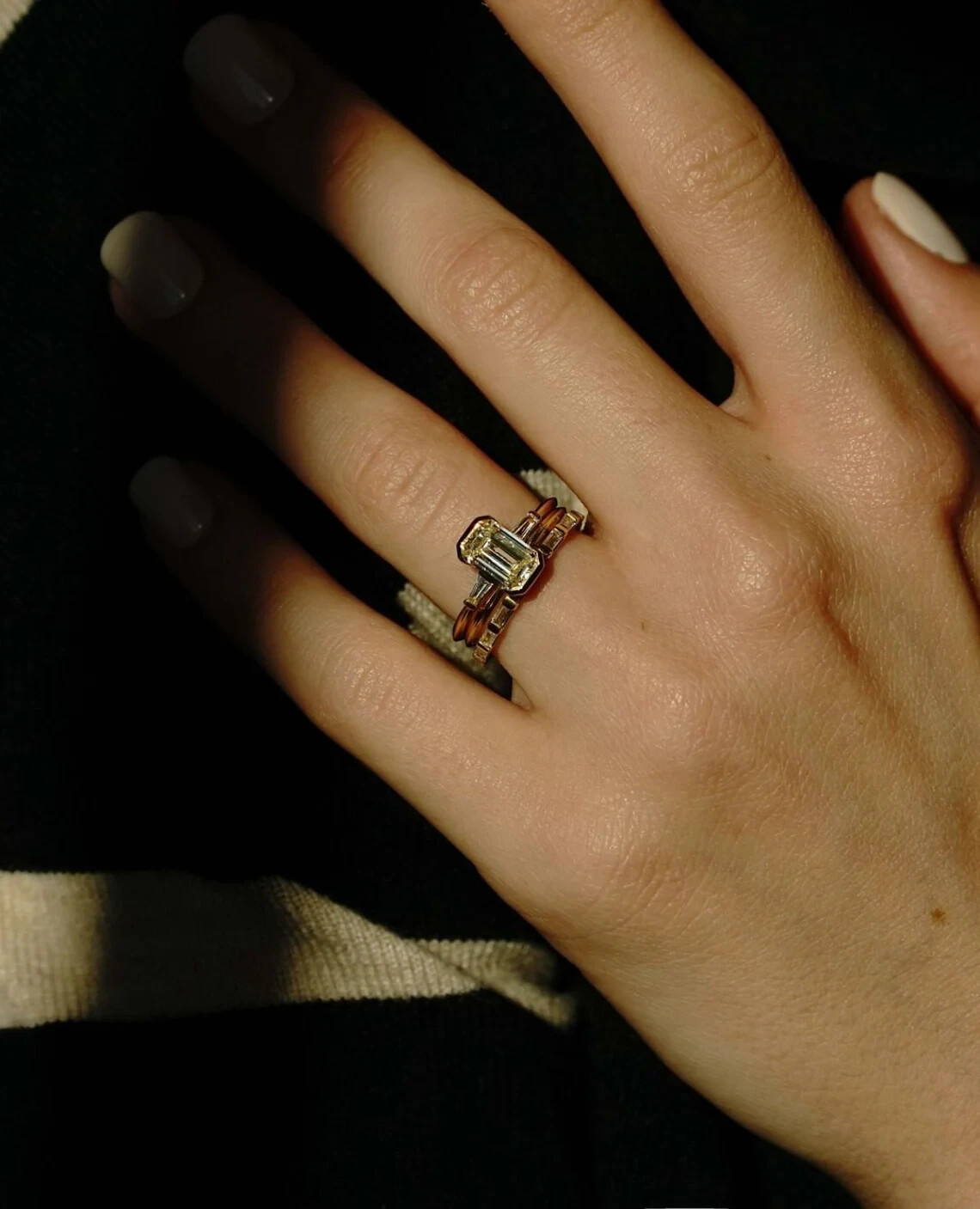 2.55 Ct Emerald Cut IGI Certified Lab Grown Diamond 3-Stone Ring 14kt White Gold