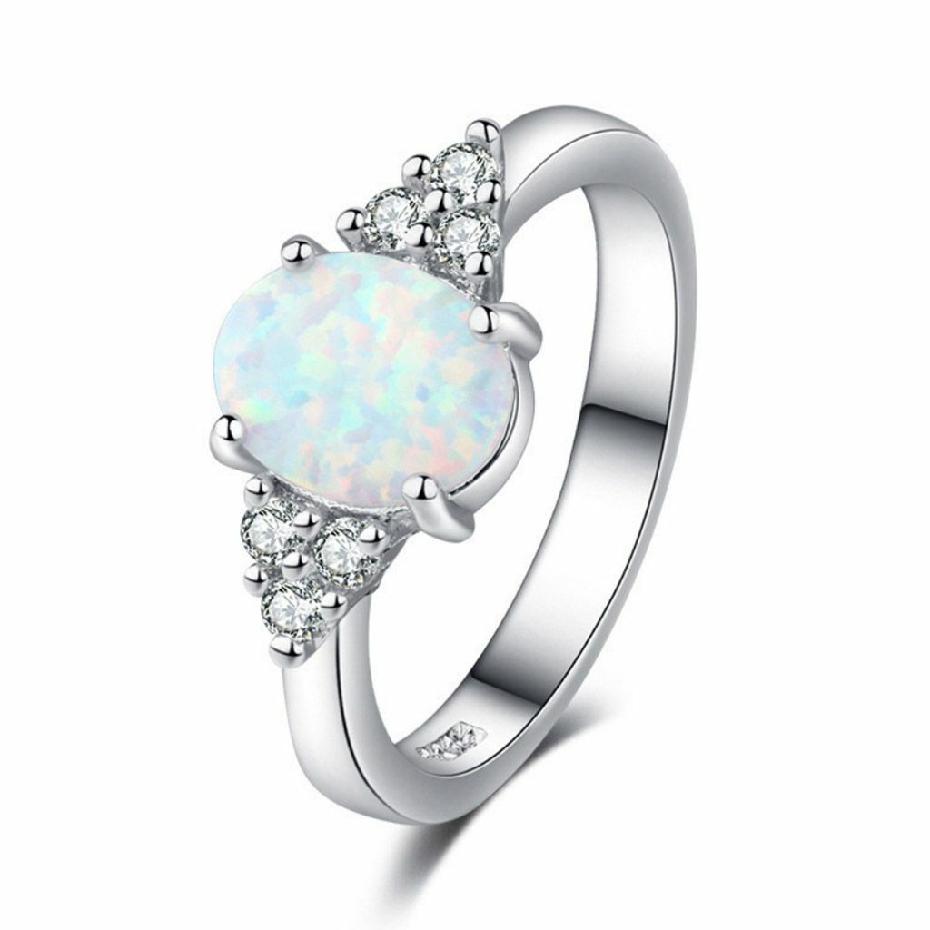 925 Fire Opal Ring in Genuine Sterling Silver Gemstone Jewelry Ring Size 6-9 USA