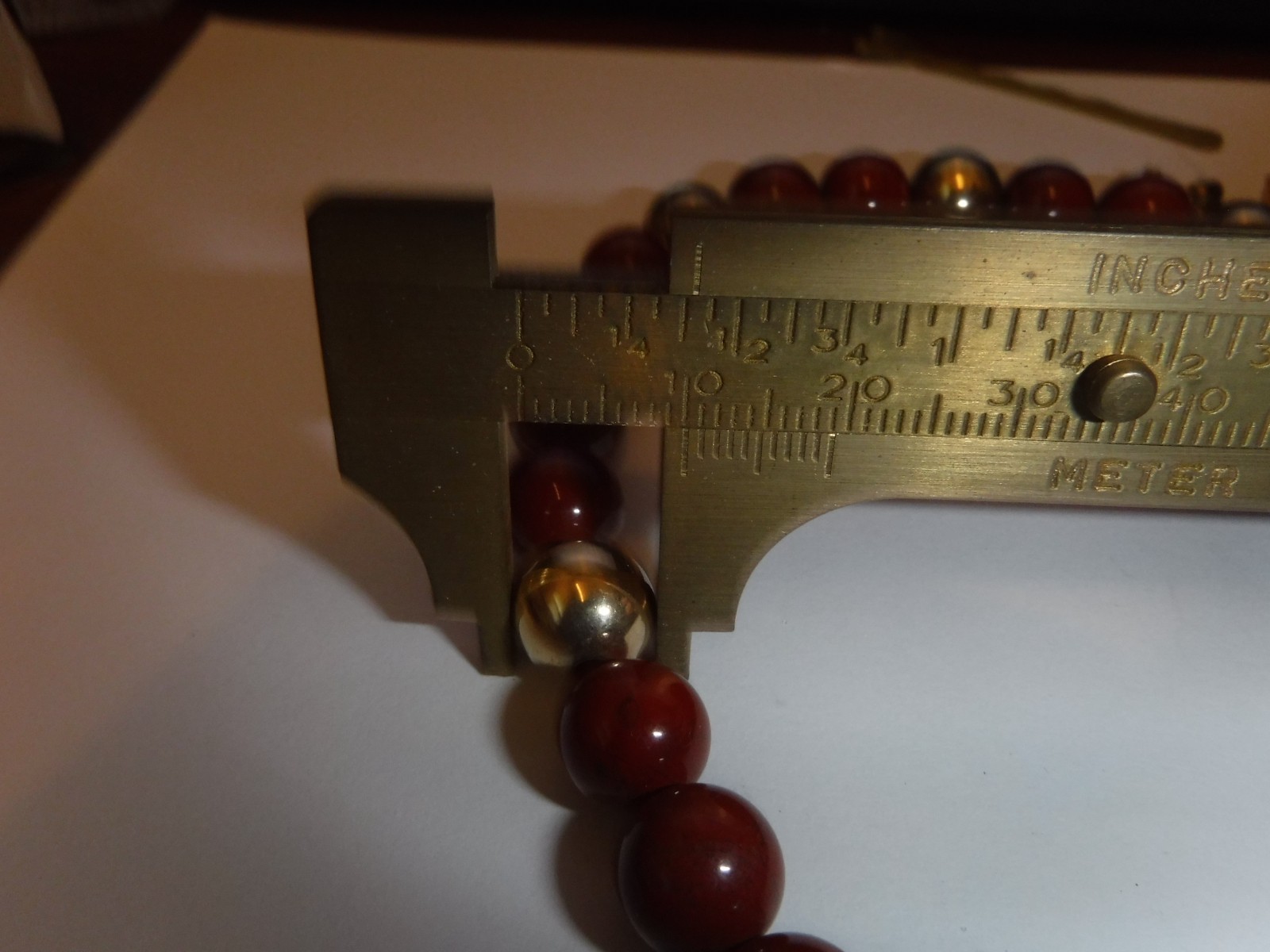 Estate 10 m/m Carnelian Bead Necklace (11) 14 K Gold Beads (7) 10 m/m (4) 5 m/m