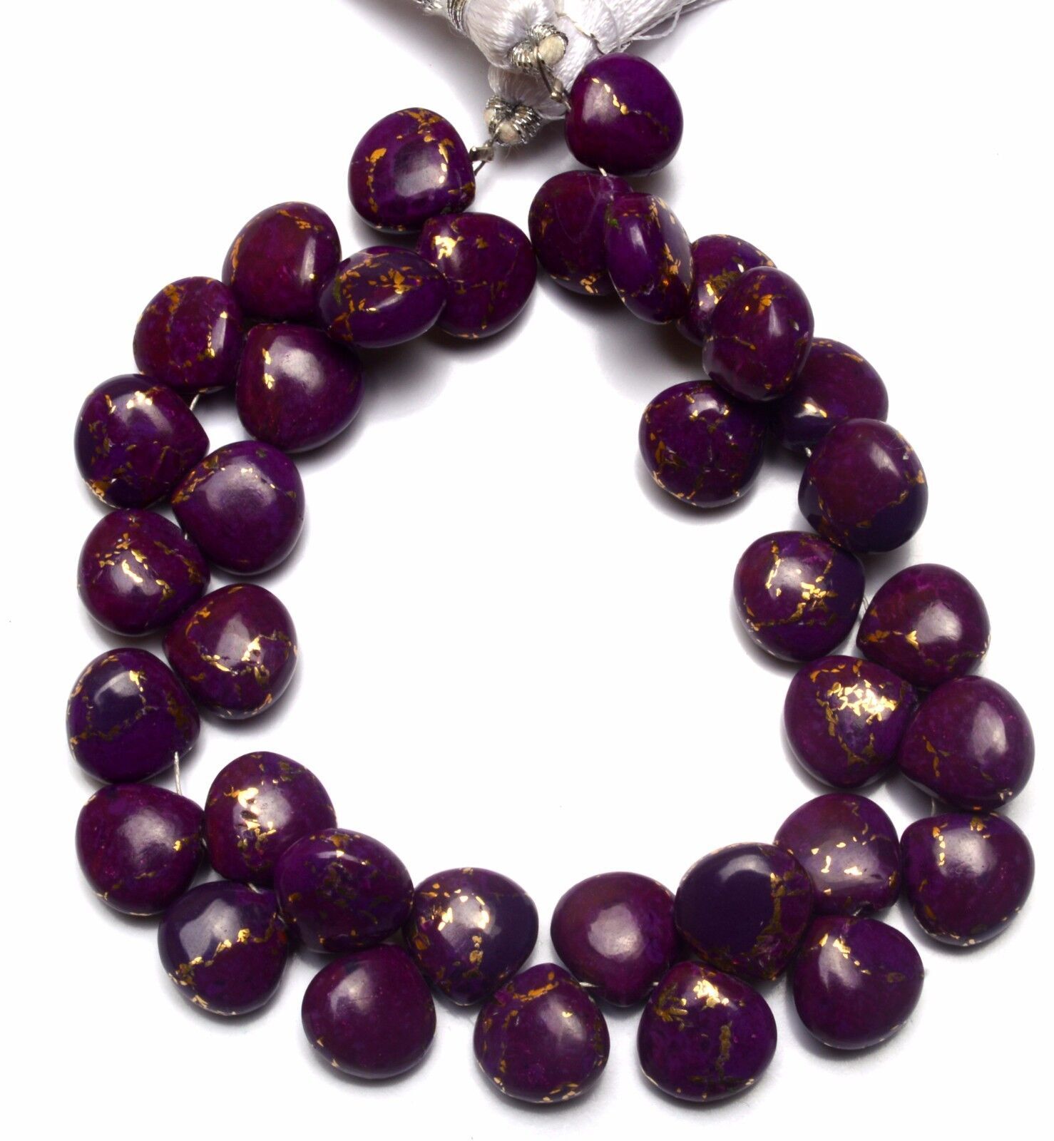 Natural Gem Purple Copper Turquoise 10MM Approx Smooth Heart Shape Briolettes 7″