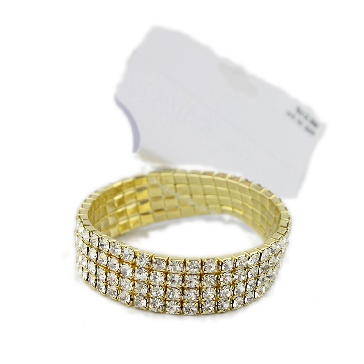 Gold tone 4 row crystal stretch bracelet, adjustable to fit all