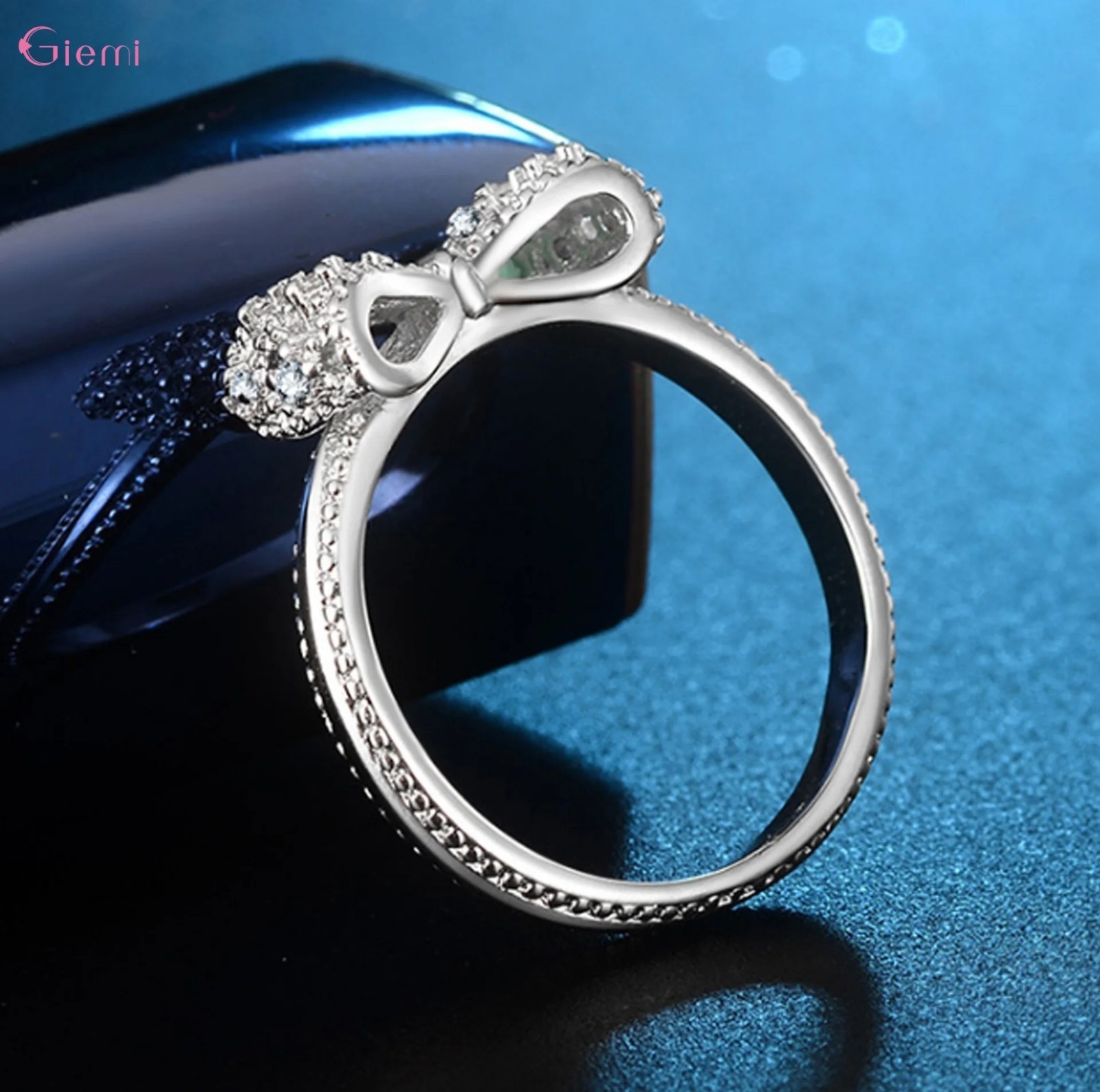 Fashion Bow-knot Women Silver Filled Ring Wedding Ring Sz 6-10 ZIRCON
