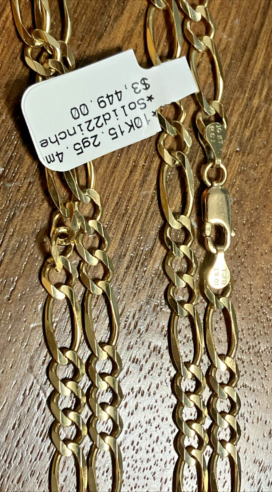 10kt Real Solid Gold Figaro Link Chain 15.2Grams 5.4mm 22” RCI Brand NWT 10K