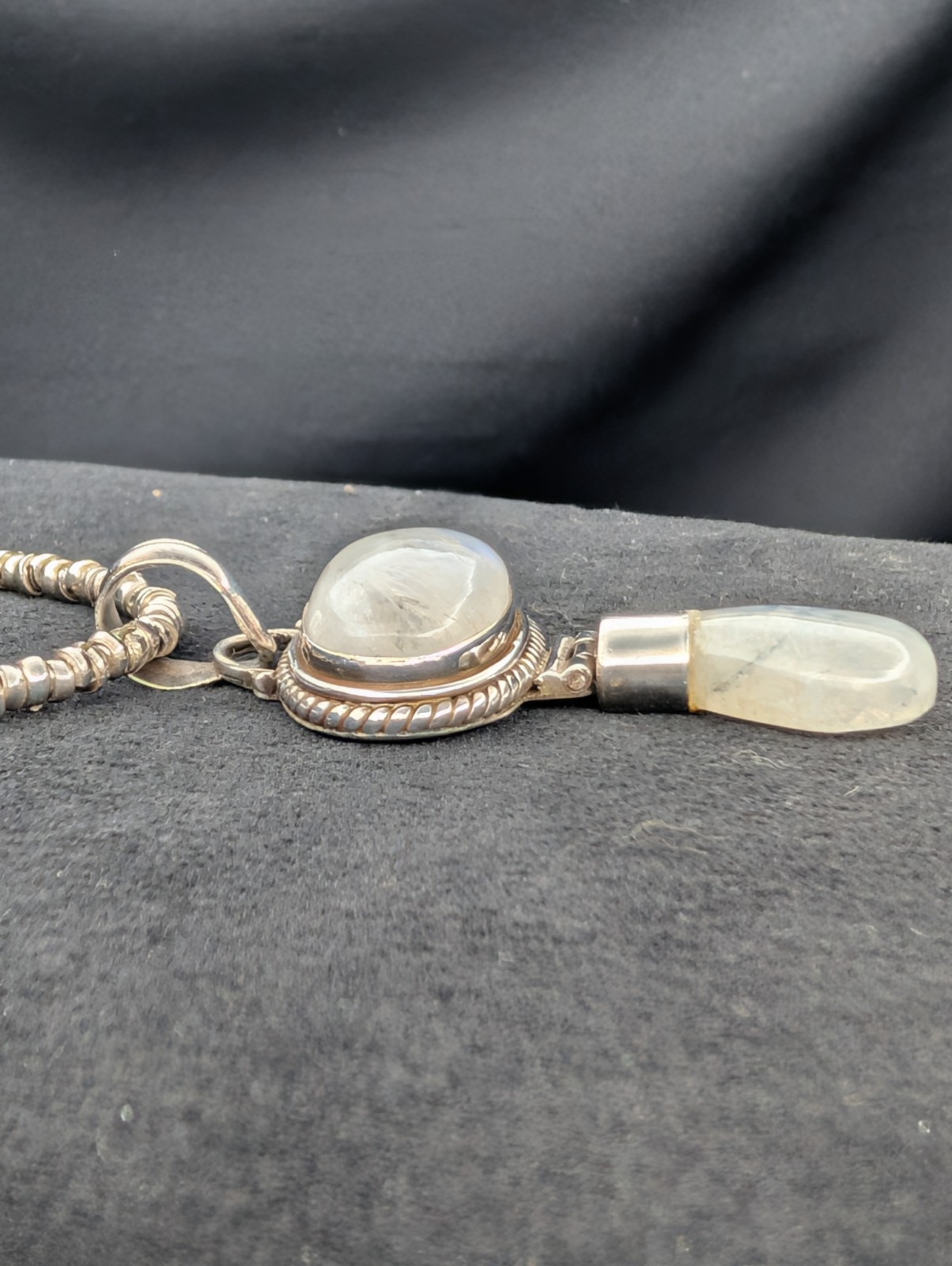 Moonstone Pendant With Sterling Silver Beaded Necklace
