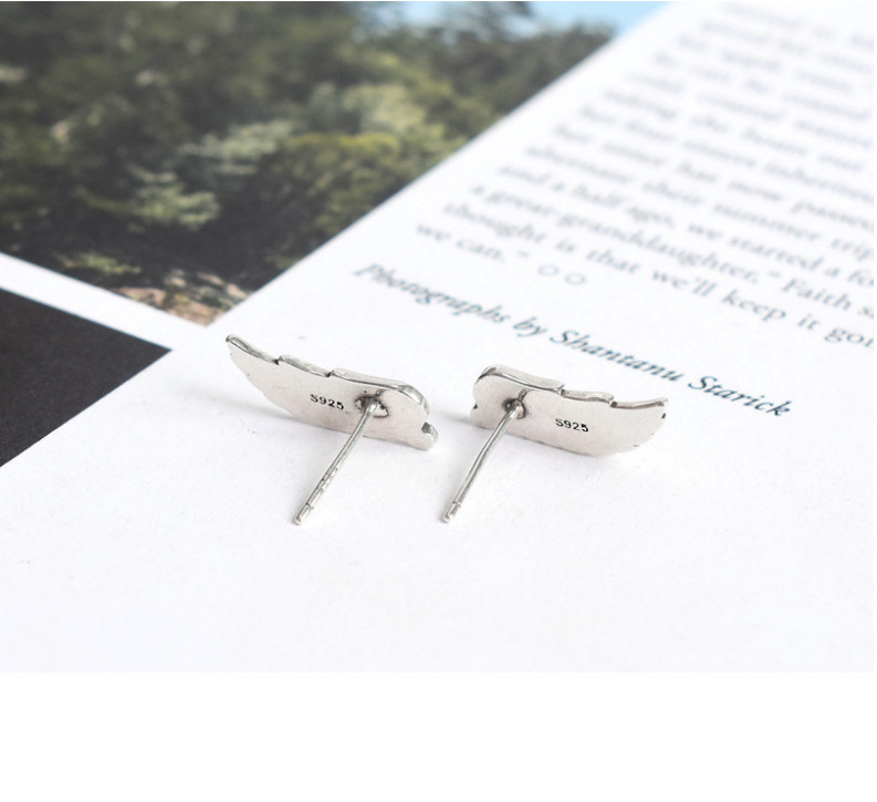 Angel Wings Feather Earrings 925 Sterling Silver Studs Retro Jewelry Gift PE41