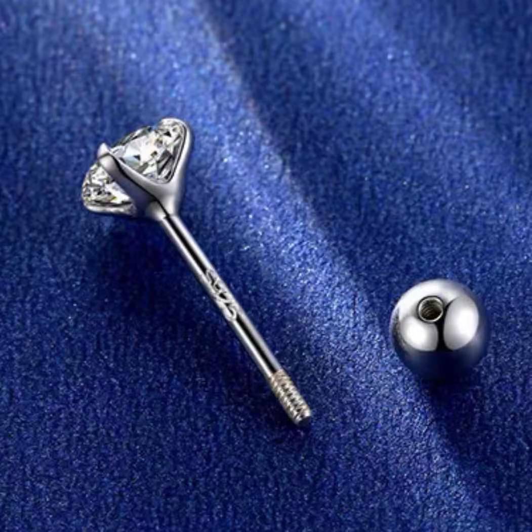 316L Surgical Stainless Steel Silver Round CZ Crystal Screw Back Stud Earrings