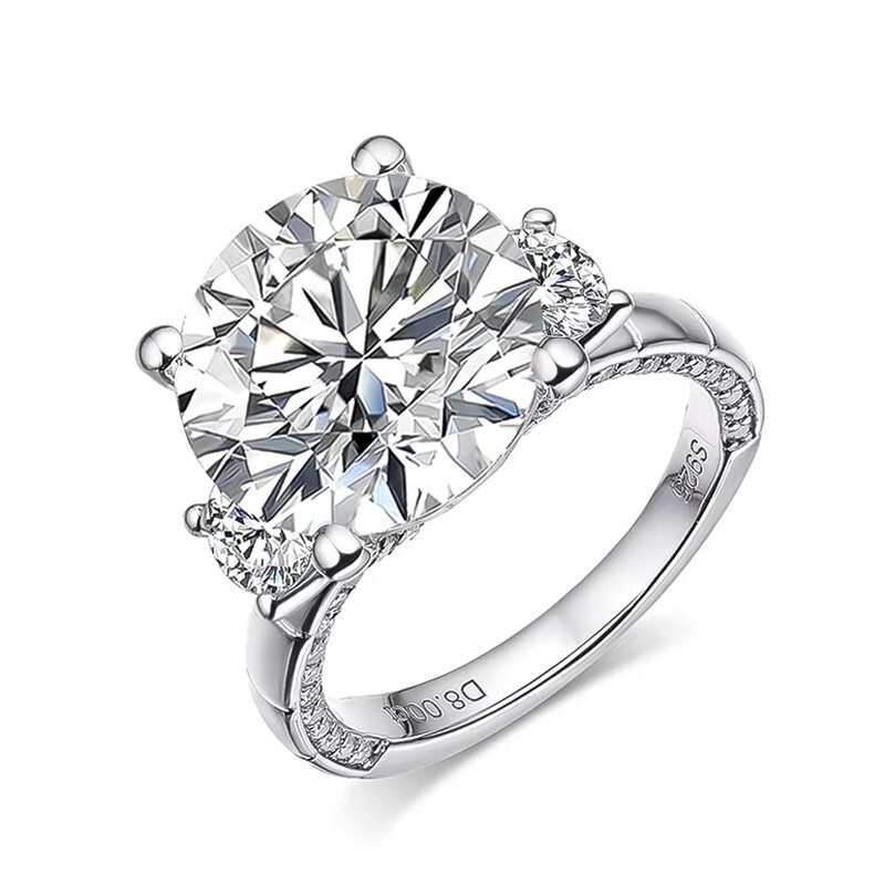 8ct Round Cut Moissanite Three Stone Engagement Ring Women 18K White Gold Plated