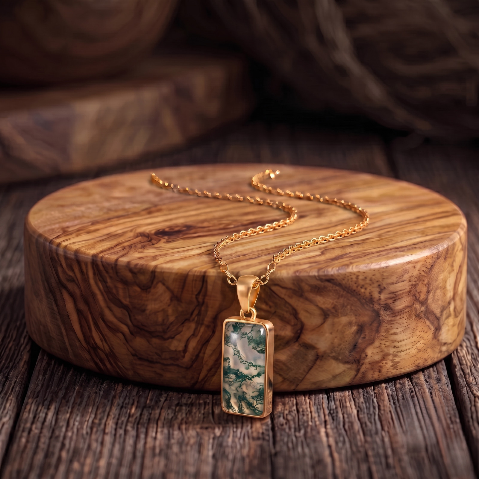 Green Moss Agate Gemstone Pendant Dainty Moss Agate Gold Plated Gift For Women’s