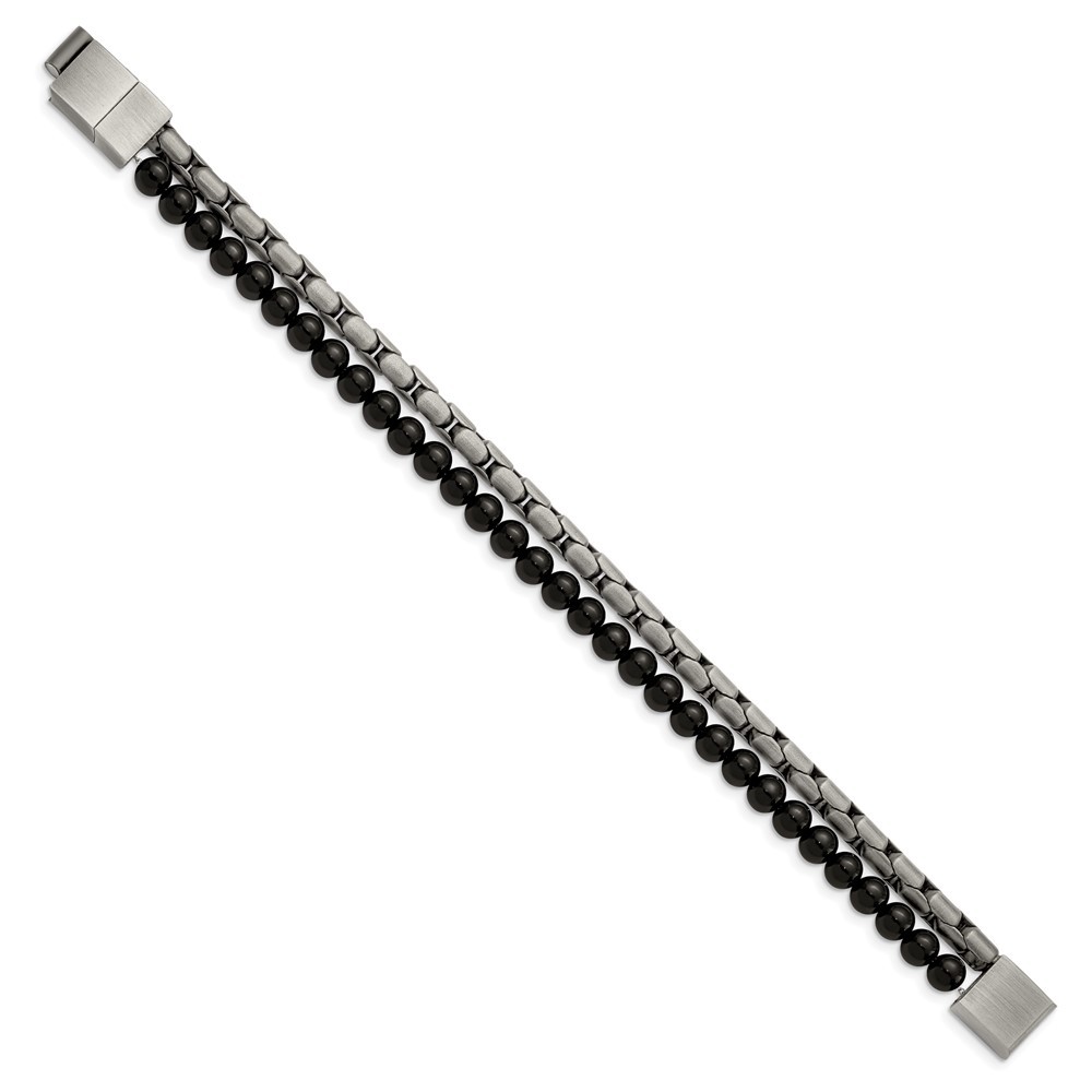Stainless Steel Antique Bronze-plated Agate Beaded Bracelet 8.5″ w/.5 in ext.