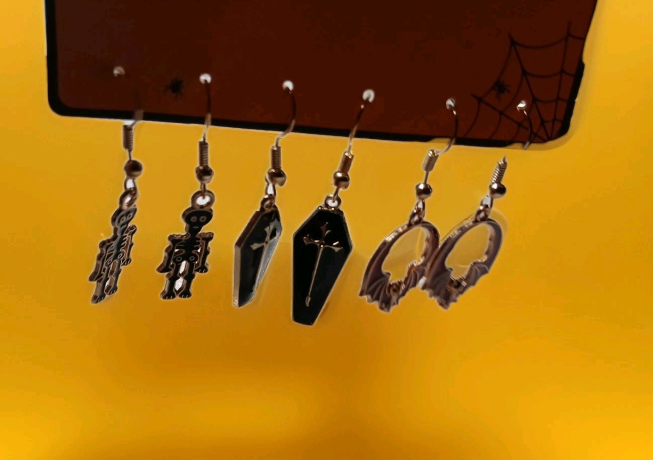 Halloween Fun! Set Of 3 Dangling Enameled Goldtone Earrings, All Ages,