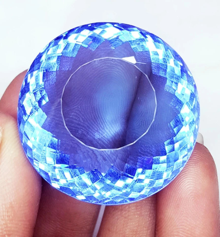 Natural Certified 105 Ct Brazilian Blue Topaz Round Cut Loose Gemstone A+
