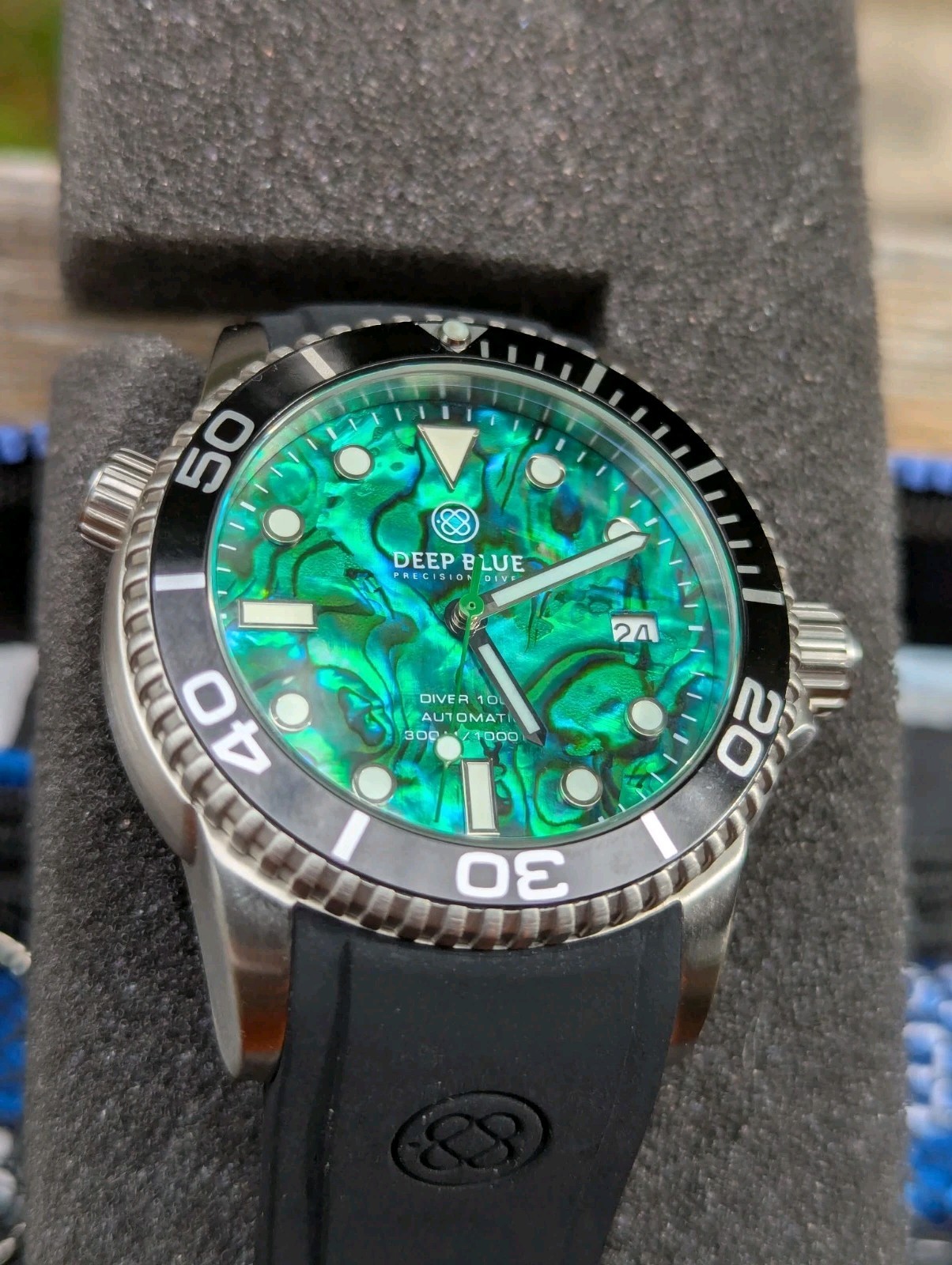DEEP BLUE 40 MM DIVER 1000 AUTOMATIC BLACK CERAMIC BEZEL – GREEN ABALONE