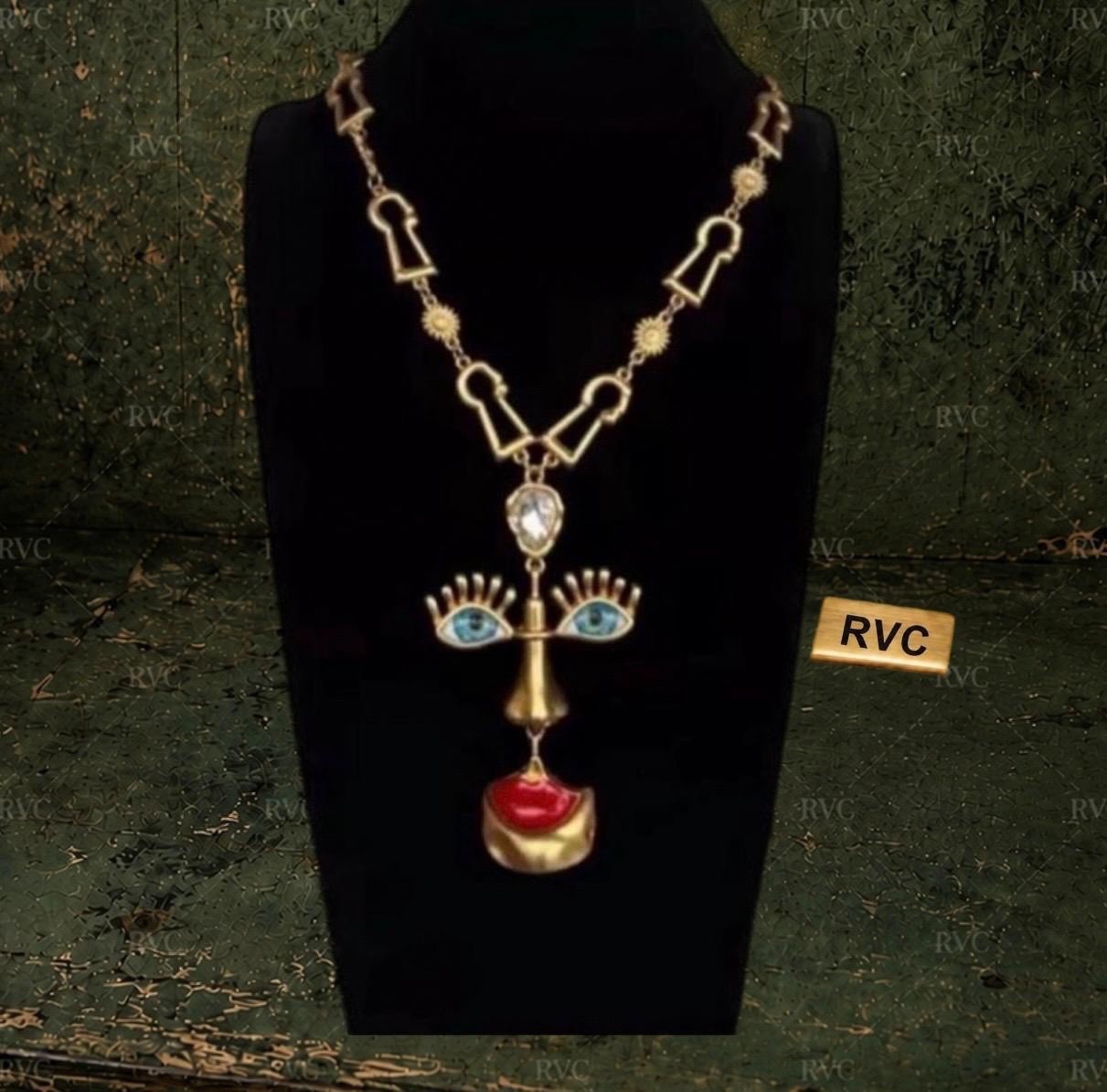 Schiaparelli Enamel Red Lips Statement Pendant Necklace