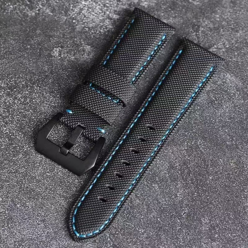 Luxury Black Nylon Canvas Leather Watch Strap Band Fit 18mm-24mm Optional