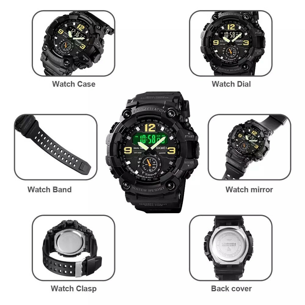 SKMEI Men Watch Shockproof Wristwatch Military Army Green Sport Digital Watches