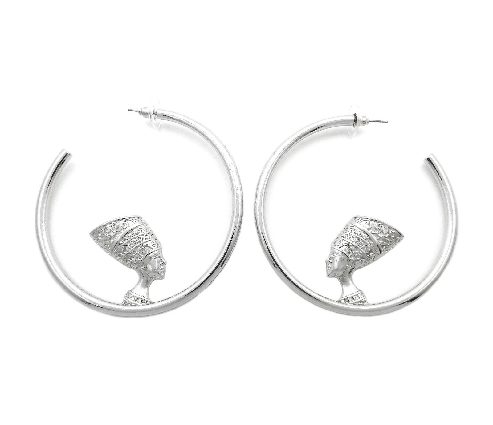 Women’s Egypt Queen Nefertiti 1.75″, 2.35″ Pierced Fashion Hoop Earring