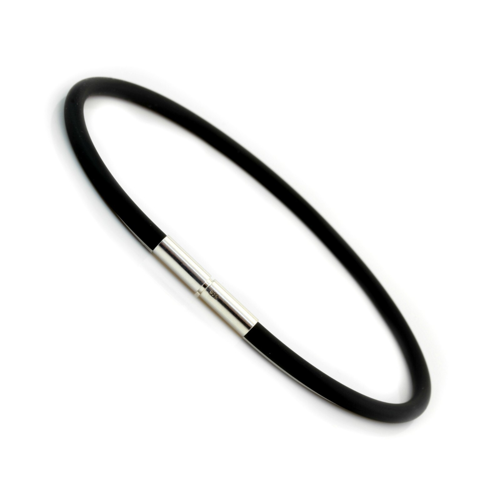 Men’s/Ladies 3mm Rubber Bracelet–Sterling Silver Twist Clasp–Minimalist bracelet