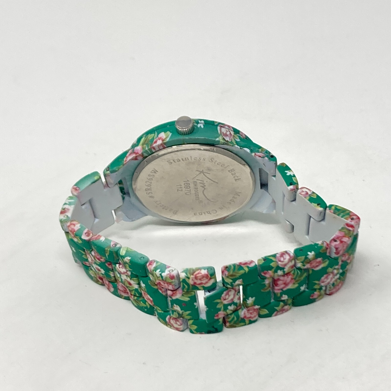 Kim Rogers Women’s Watch 39mm Green Pink Floral Spring Round New Battery 7″