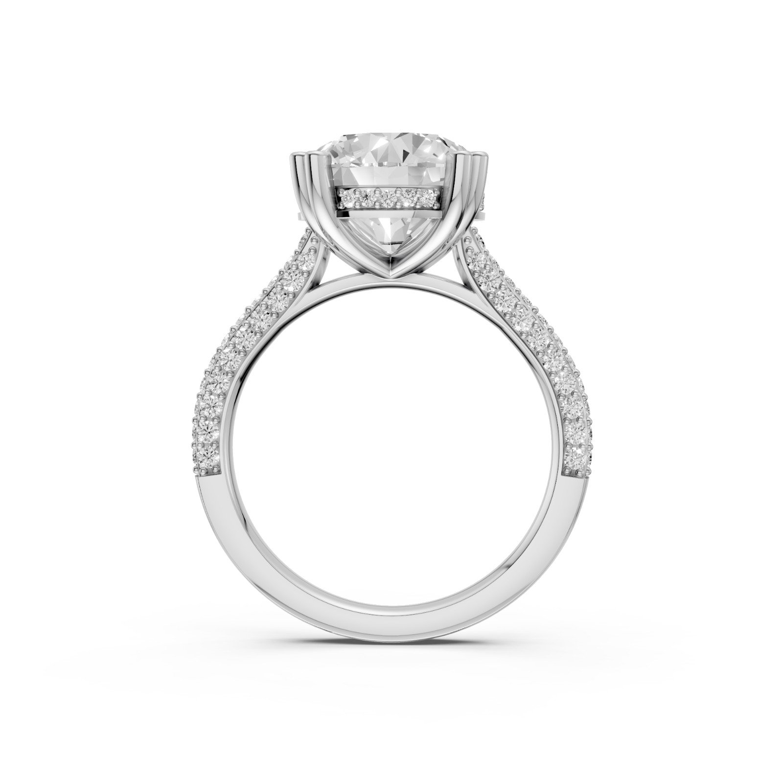 Round Lab Grown Diamond Hidden Halo Prong Basket Setting Engagement Ring