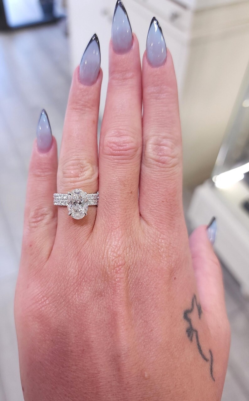 4.90 Ct Oval-Cut EF/VS1 Lab Grown Diamond Engagement Ring Set 14k White Gold