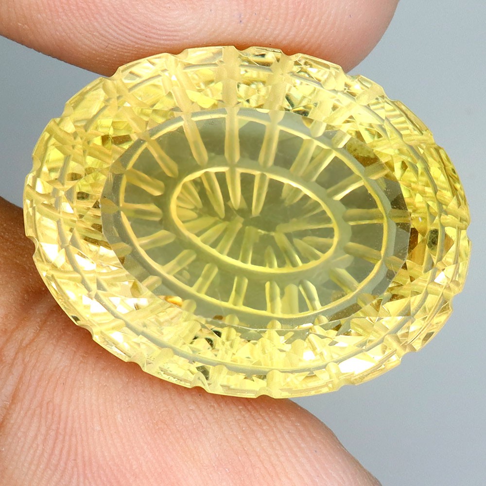 Oval Cut With Back Carving Natural Lemon Quartz 46.35ct 25x20mm Big Gemstone