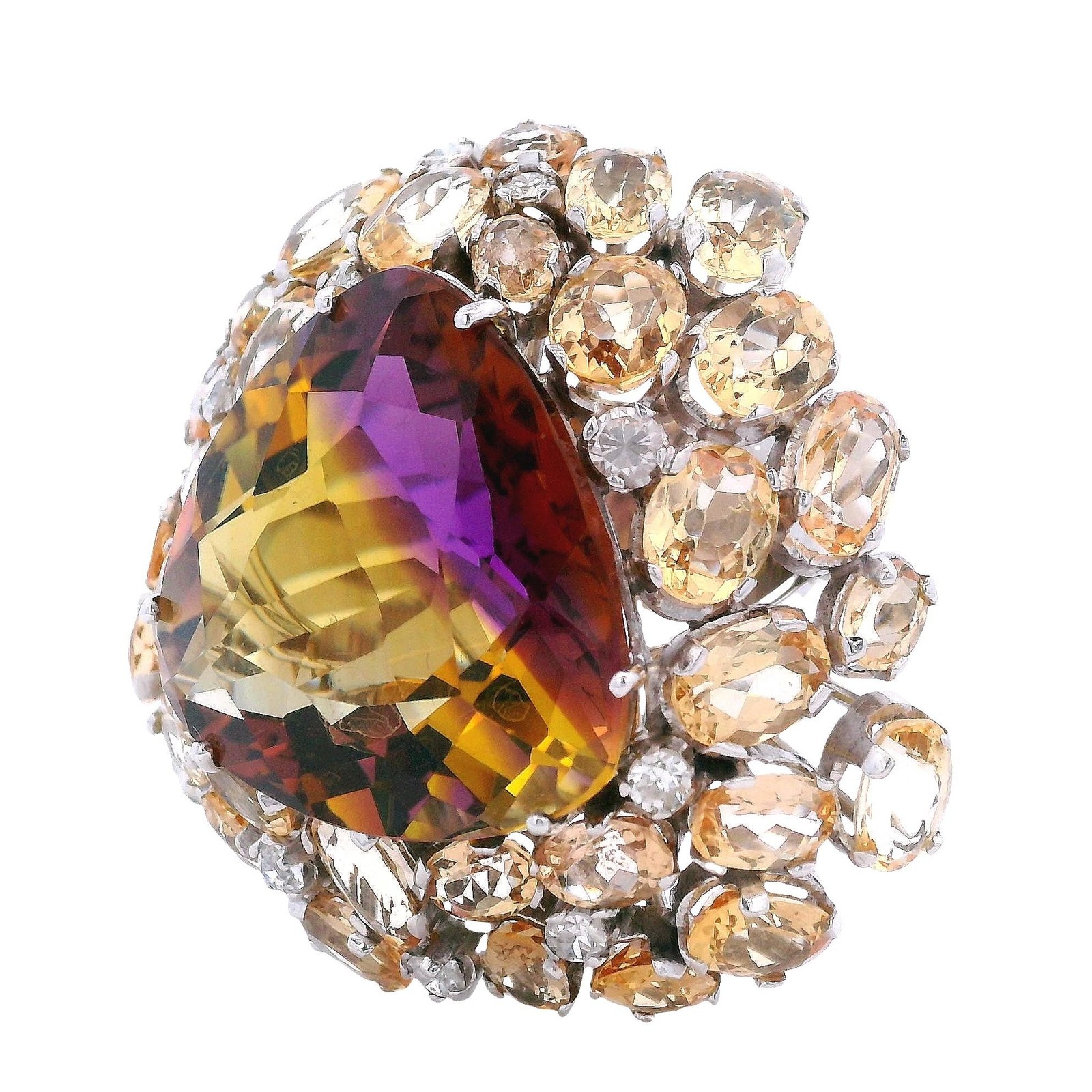 18K White Gold Cocktail Ring with 50.30CTW in Ametrine, Imperial Topaz & Diamond