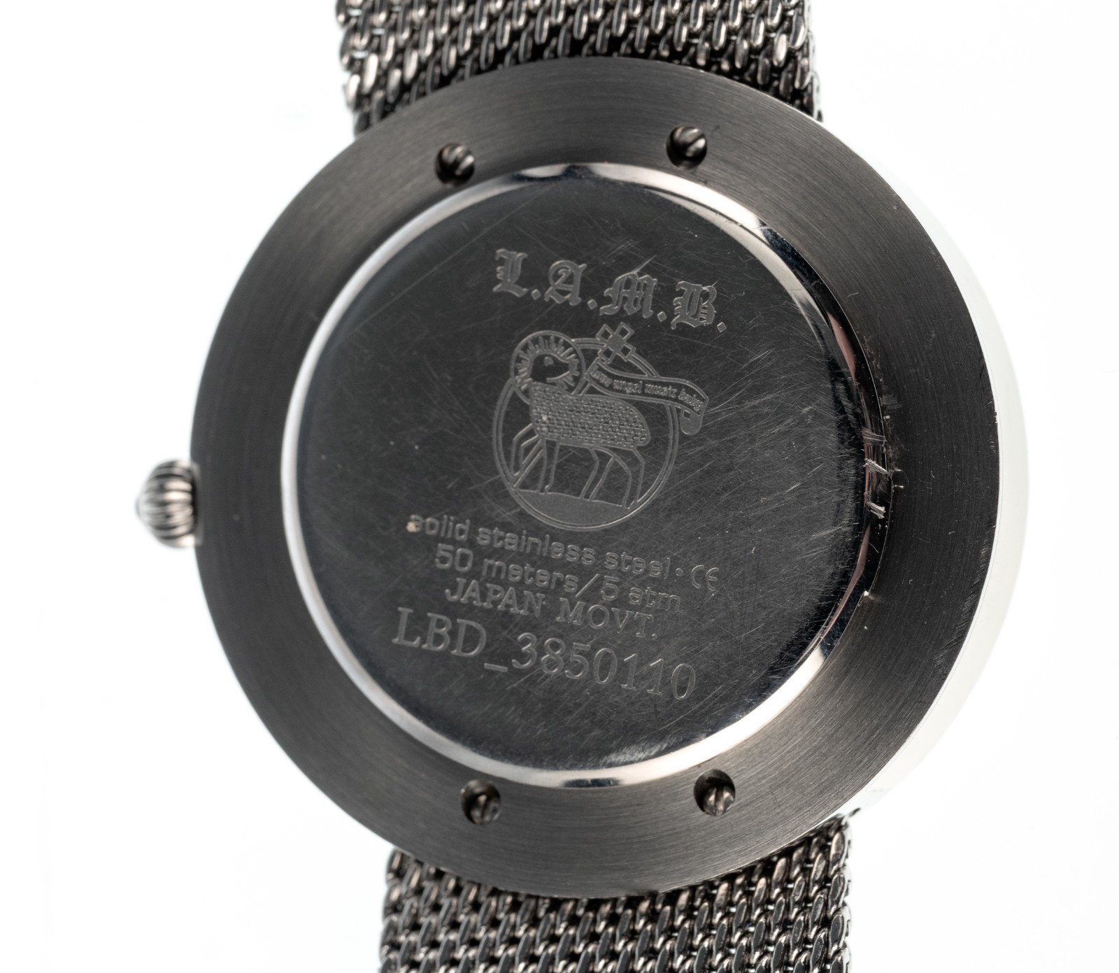 L.A.M.B. Gwen Stefani Watch LBD_3850110 Silver Mesh Mother of Pearl New Battery