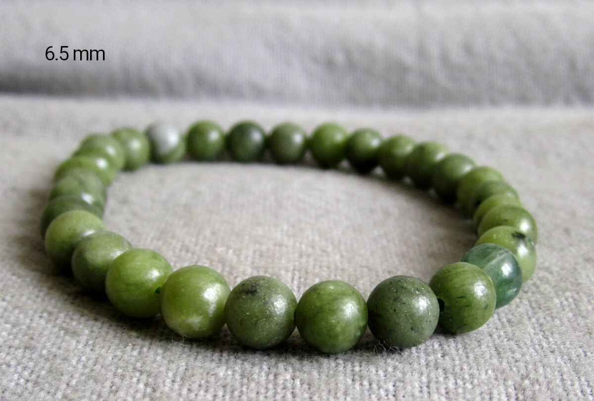 Nephrite Jade Bracelet – Balls Ø ~6.5/8.5mm / ~15-24cm Width – Elastic