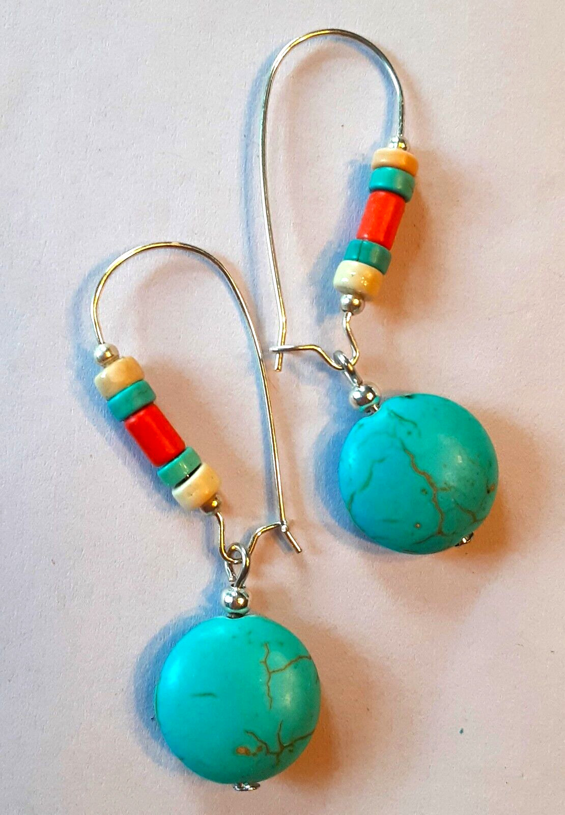 TURQUOISE HOWLITE Colorful Heishi Beads Kidney Wire earring #552