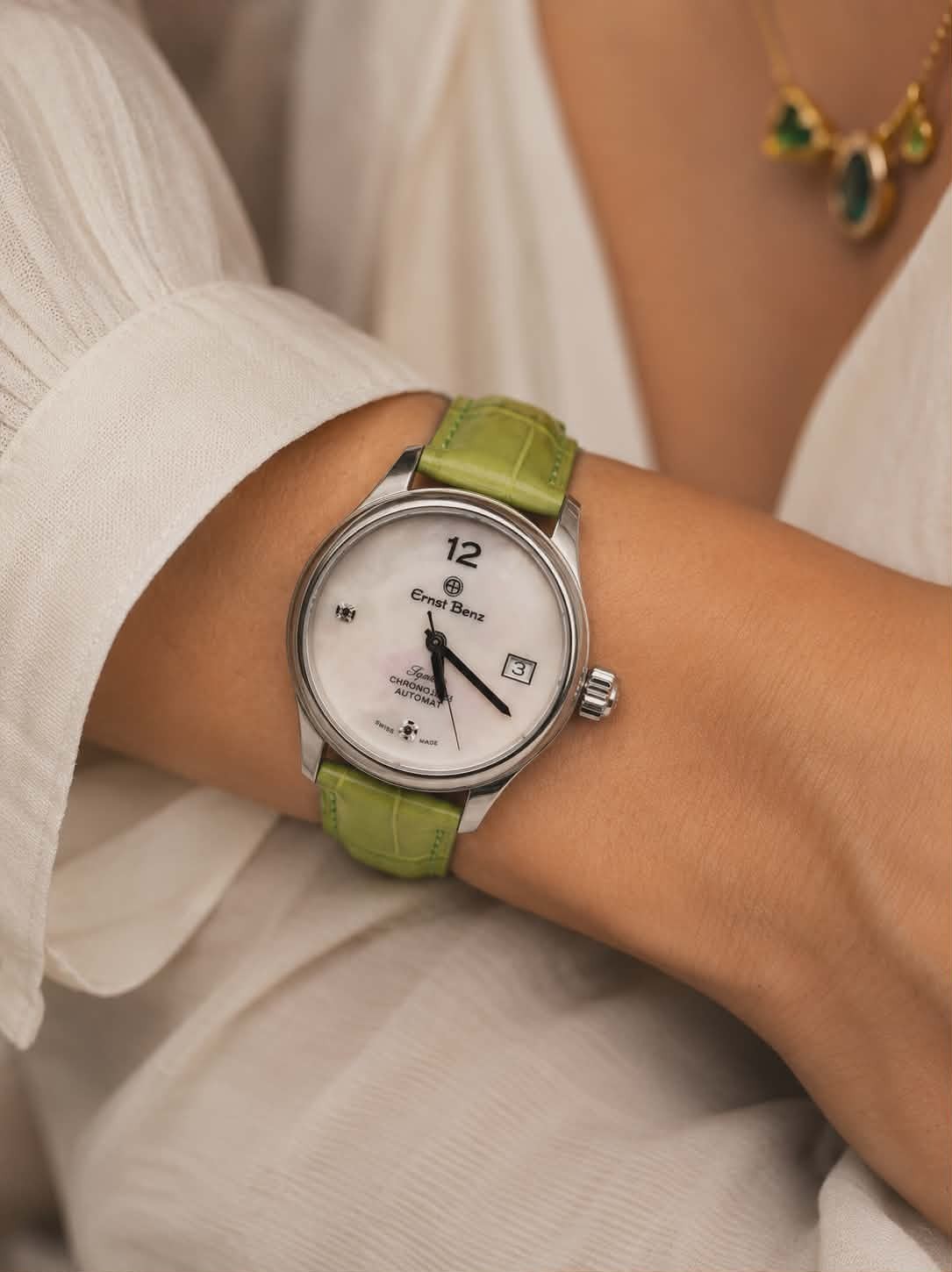 Ernst Benz Sophia Fiori Automatic Green Alligator Watch