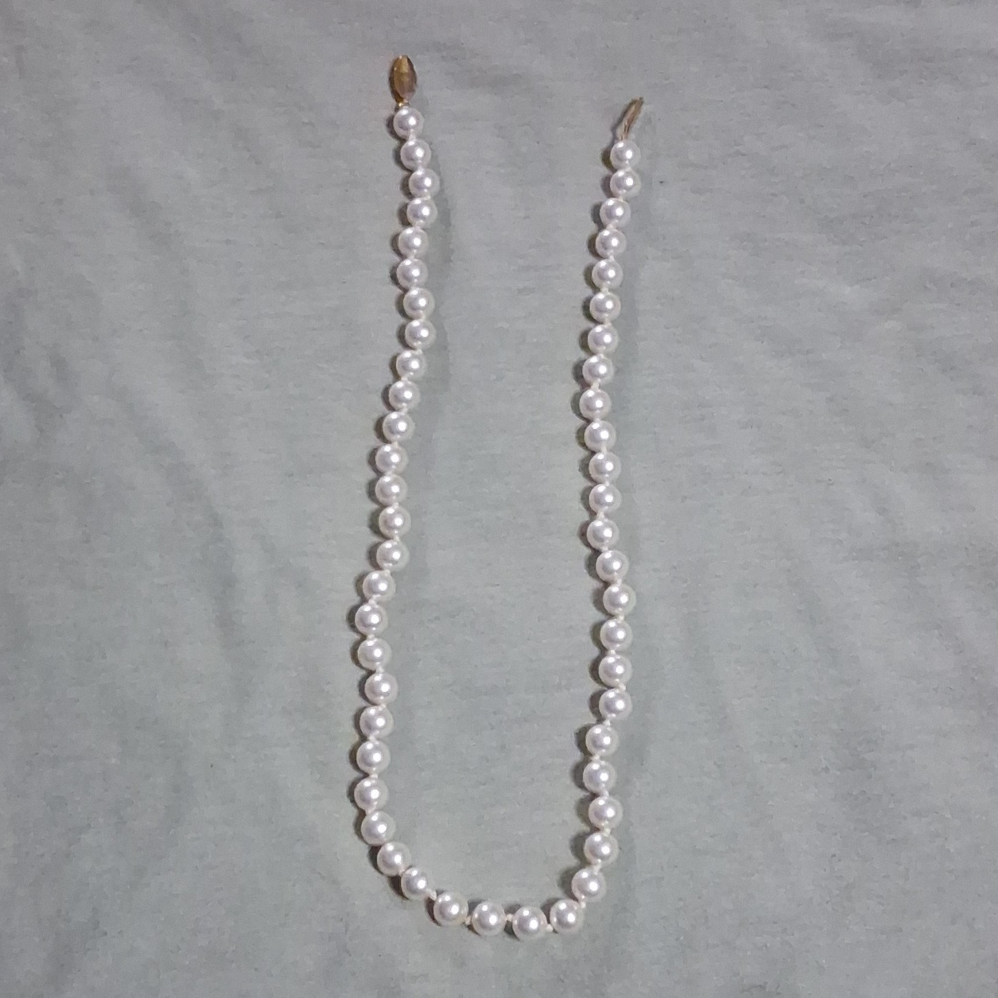 White Faux Pearl-Style Beaded Strand Necklace, Gold Tone Hook Clasp
