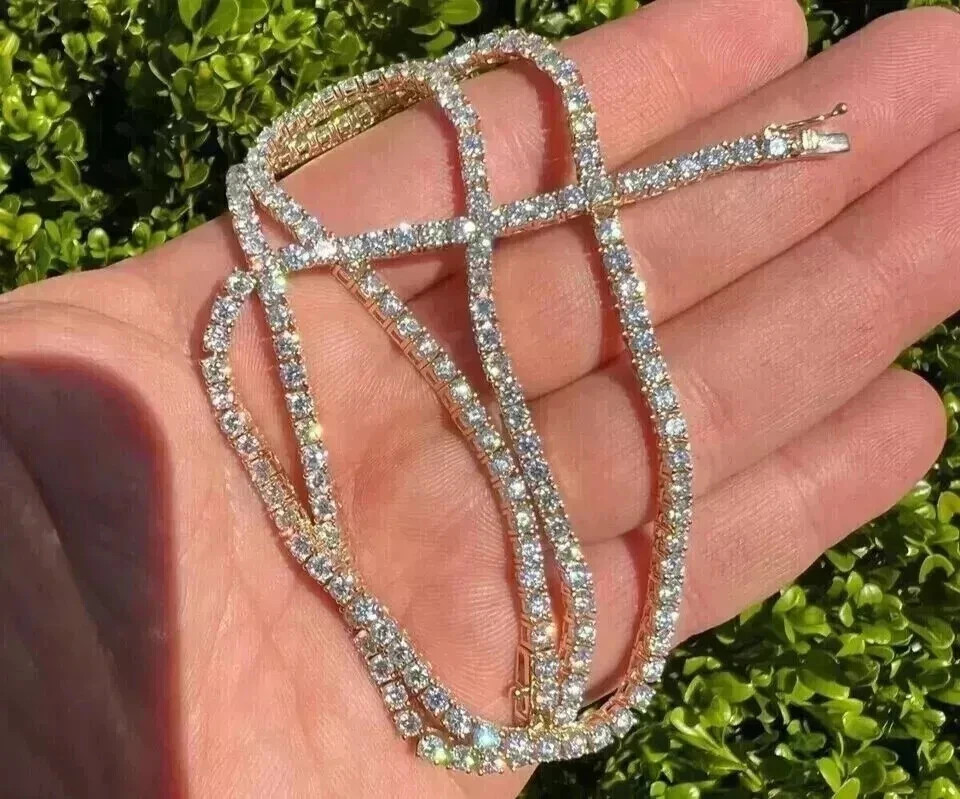 12Ct Round Cut Lab-Created Diamond Men’s Tennis Necklace 14K White Gold Plated