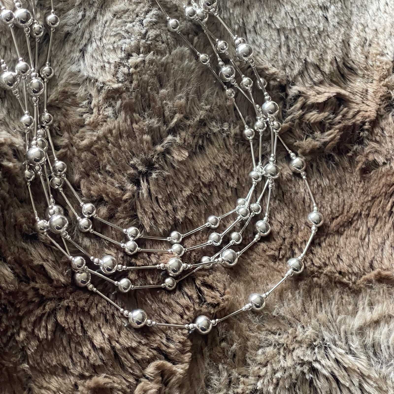 925 STERLING Silver Graduated bead 5 Strand Necklace 18/24 Inch -2 Inch Extender